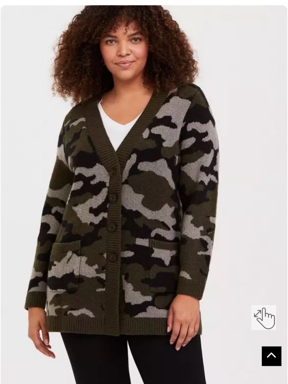torrid Olive and Gray Camo V-Neck Button Cardigan